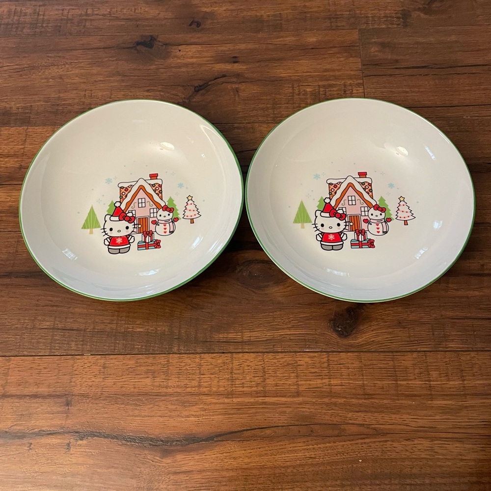 Hello kitty winter gingerbread house set of 2 pasta bowls